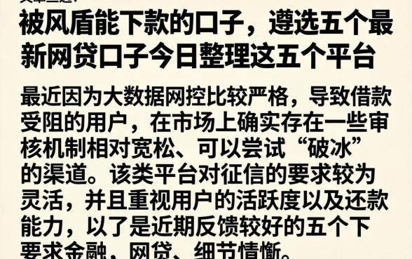被风盾能下款的口子，遴选五个最新网贷口子今日整理这五个平台