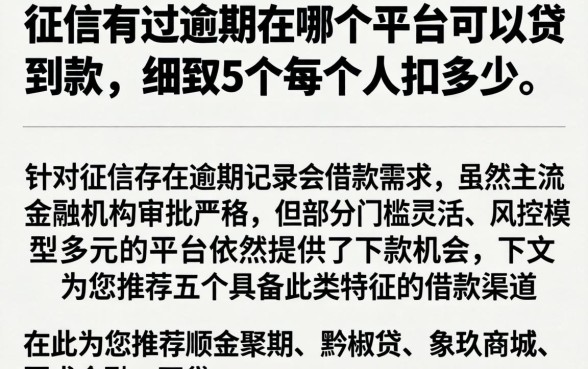 征信有过逾期在哪个平台可以贷到款，细致阐述5个每个人扣多少？