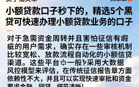 小额贷款口子秒下的，精选5个黑户可快速办理小额贷款业务的口子