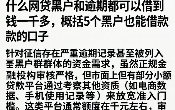 什么网贷黑户和逾期都可以借到钱一千多，概括5个黑户也能借款的口子