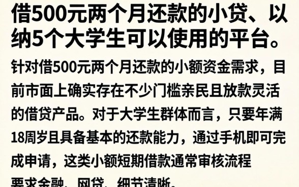 借500元两个月还款的小贷，归纳5个大学生可以使用的平台
