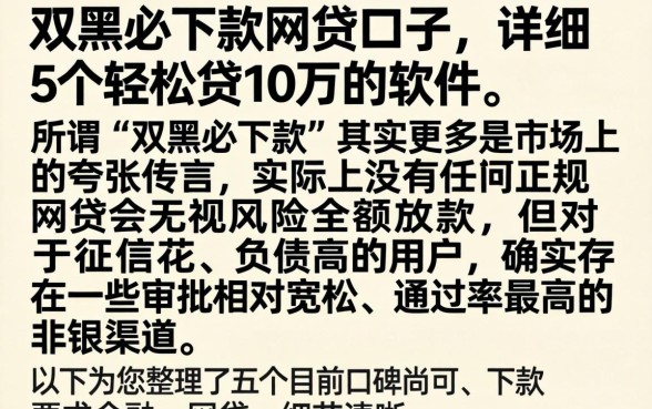 双黑必下款的网贷口子，详细阐述5个轻松贷10万的软件