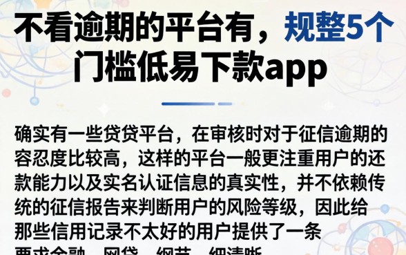 不看逾期的平台有，规整5个门槛低易下款app