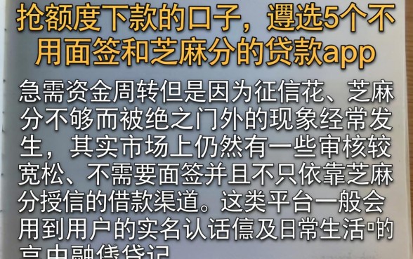 抢额度下款的口子，遴选5个不用面签和芝麻分的贷款app