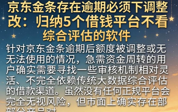 京东金条存在逾期必须下调整改，归纳5个借钱平台不看综合评估的软件