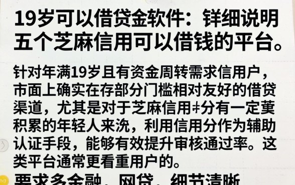 19岁可以借贷的软件，详尽说明五个芝麻信用可以借钱的平台