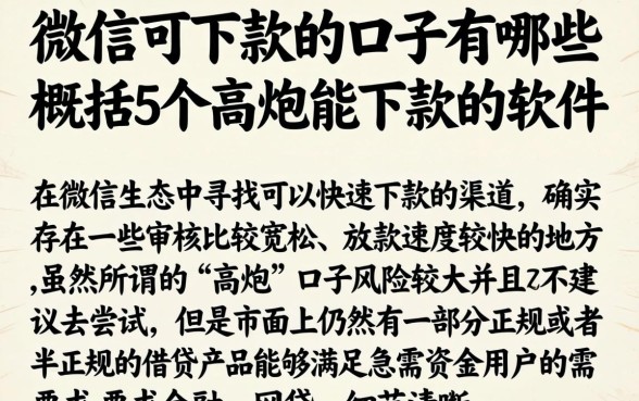 微信可下款的口子有哪些，概括5个高炮能下款的软件