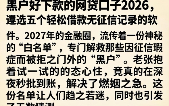 黑户好下款的网贷口子2026,遴选五个轻松借款无征信记录的软件