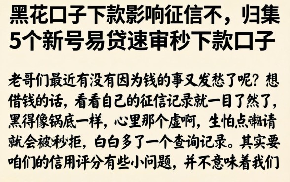 黑花口子下款影响征信不，归集5个新号易贷速审秒下款口子