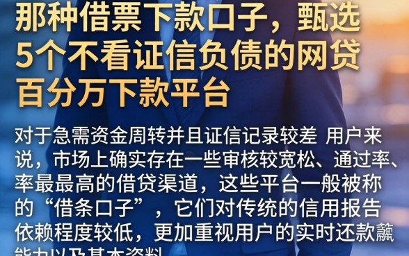 那种借条下款的口子，甄选5个不看征信负债的网贷百分百下款平台