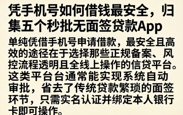 凭手机号如何借钱最安全，归集五个秒批无面签贷款app