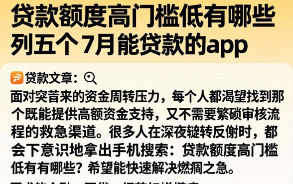 贷款额度高门槛低有哪些，胪列五个7月能贷款的app