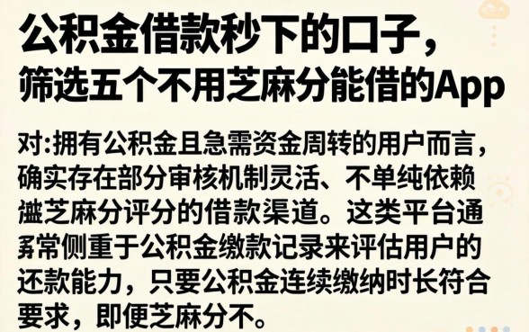 公积金借款秒下的口子，筛选五个不用芝麻分能借的app