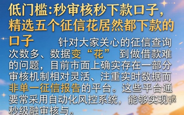 低门槛的秒审核秒下款口子，精选五个征信花居然都下款的口子