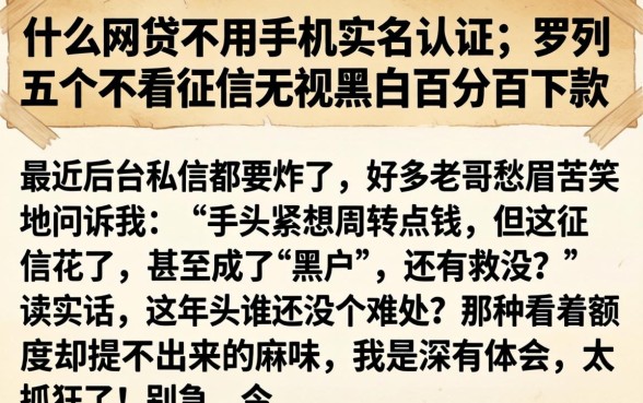 什么网贷不用手机实名认证，罗列五个不看征信无视黑白百分百下款