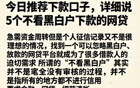 今日推荐下款口子，详尽说明5个不看黑白户下款的网贷