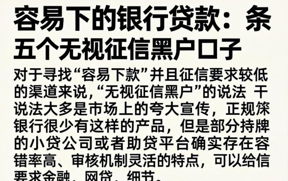 容易下的银行贷款，条列五个无视征信黑户口子