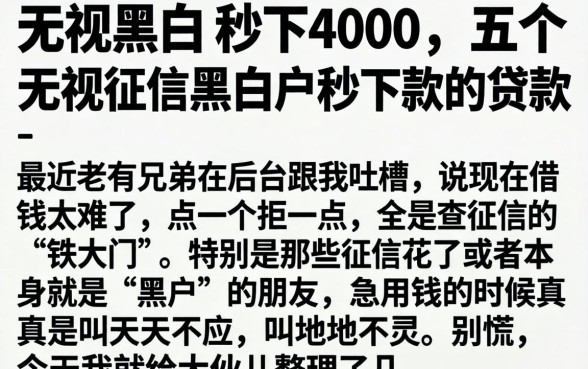 无视黑白 秒下4000，详尽说明五个无视征信黑白户秒下款的贷款