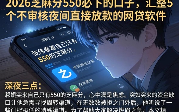 2026芝麻分550必下的口子，汇整5个不审核夜间直接放款的网贷软件