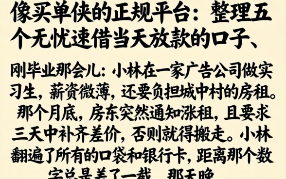 像买单侠的正规平台，整理五个无忧速借当天放款的口子