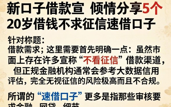 新口子借款宣传广告，倾情分享5个20岁借钱不求征信速借口子