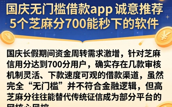 国庆无门槛借款app，诚意推荐5个芝麻分700能秒下的软件