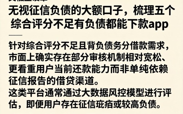 无视征信负债的大额口子，梳理五个综合评分不足有负债都能下款app