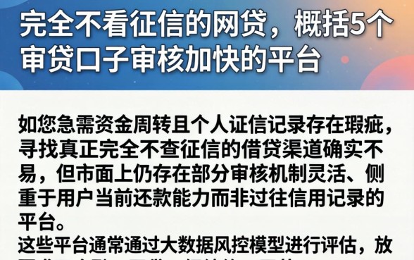 完全不看征信的网贷,概括5个审贷口子审核加快的平台