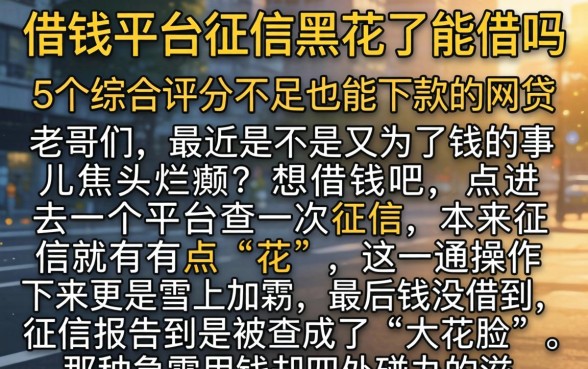 借钱平台征信黑花了能借吗，归纳5个综合评分不足也能下款的网贷