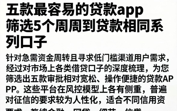 五款最容易的贷款app，筛选5个周周到贷款相同系列的口子