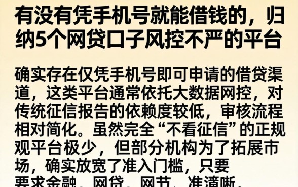 有没有凭手机号就能借钱的，归纳5个网贷口子风控不严的平台