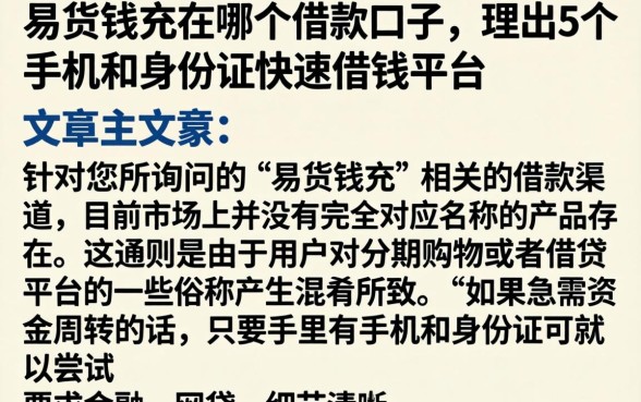 易货钱充在哪个借款口子，理出5个手机和身份证快速借钱平台
