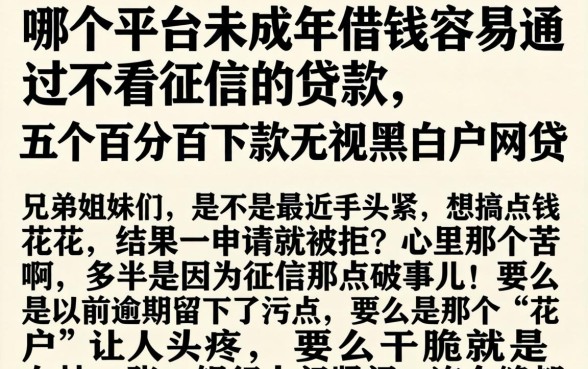 哪个平台未成年借钱容易通过不看征信的贷款,细致阐述五个百分百下款无视黑白户网贷