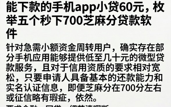 能下款的手机app小贷60元，枚举五个秒下700芝麻分贷款软件