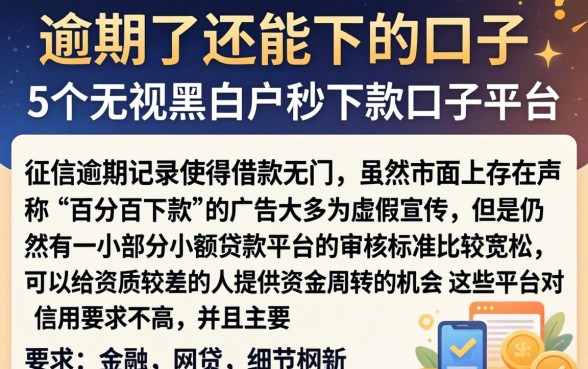 逾期了还能下的口子，概括5个无视黑白户秒下款口子平台