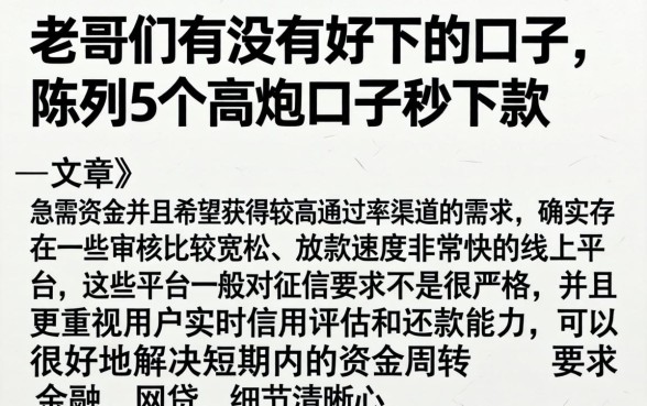 老哥们有没有好下的口子，陈列5个高炮口子秒下款