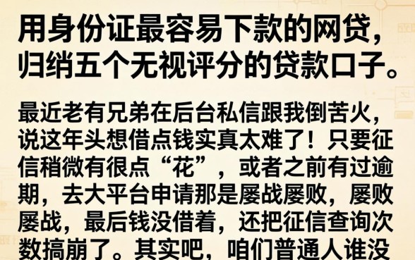 用身份证最容易下款的网贷，归纳五个无视评分的贷款口子