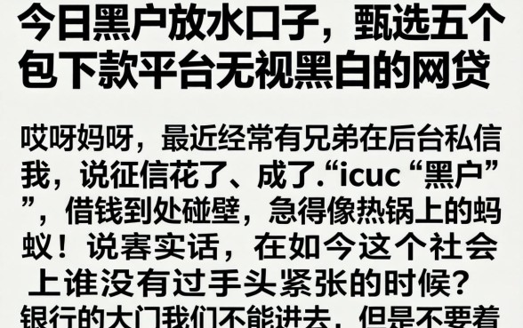 今日黑户放水口子，甄选五个包下款平台无视黑白的网贷