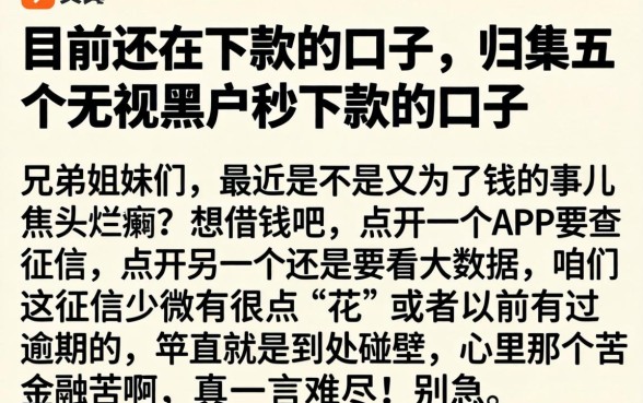目前还在下款的口子，归集五个无视黑户秒下款的口子