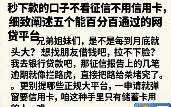 秒下款的口子不看征信不用信用卡，细致阐述五个能百分百通过的网贷平台