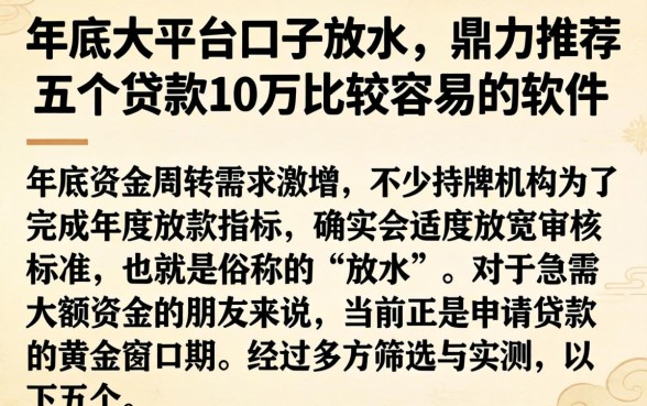 年底大平台口子放水，鼎力推荐五个贷款10万比较容易的软件