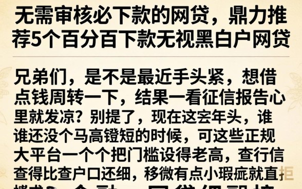 无需审核必下款的网贷，鼎力推荐5个百分百下款无视黑白户网贷