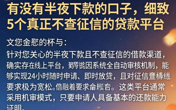 有没有半夜下款的口子，细致阐述5个真正不查征信的贷款平台