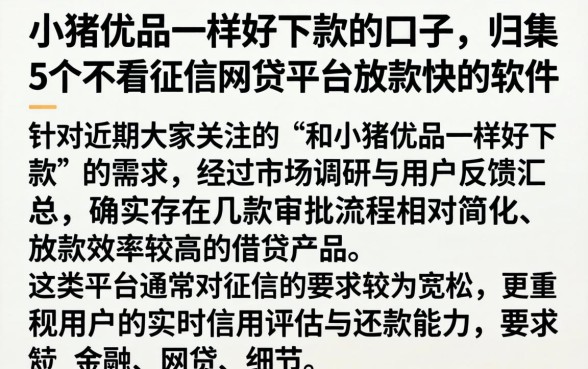 和小猪优品一样好下款的口子，归集5个不看征信网贷平台放款快的软件