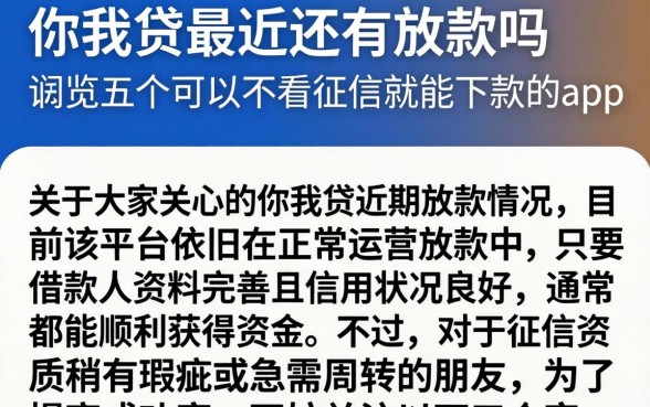 你我贷最近还有放款吗，概览五个可以不看征信就能下款的app