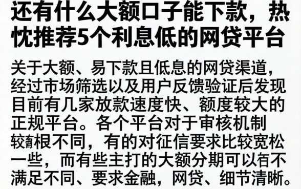 还有什么大额口子能下款，热忱推荐5个利息低的网贷平台