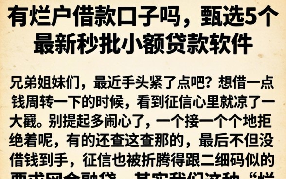 有烂户借款口子吗，甄选5个最新秒批小额贷款软件