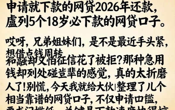 申请就下款的网贷2026年还款，胪列5个18岁必下款的网贷口子
