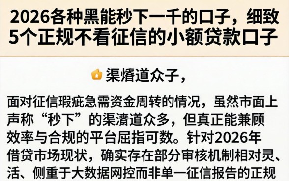 2026各种黑能秒下一千的口子，细致阐述5个正规不看征信的小额贷款口子