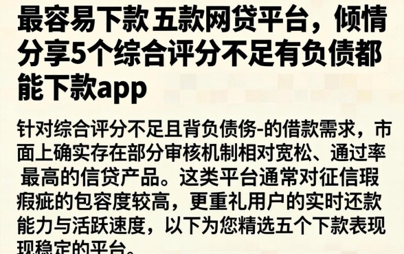 最容易下款的五款网贷平台，倾情分享5个综合评分不足有负债都能下款app